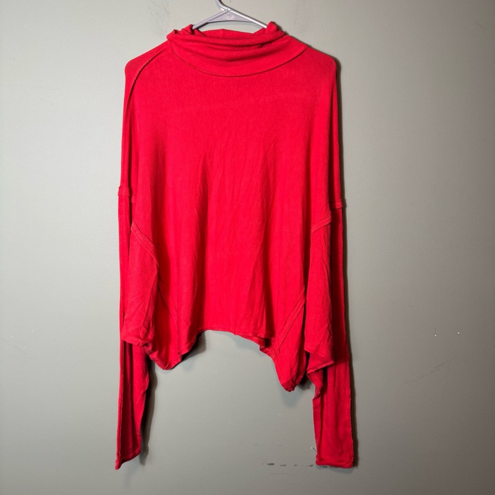 Free People boxy oversized dolman sleeve turtleneck‎ ribbed top Size S Red BOHO